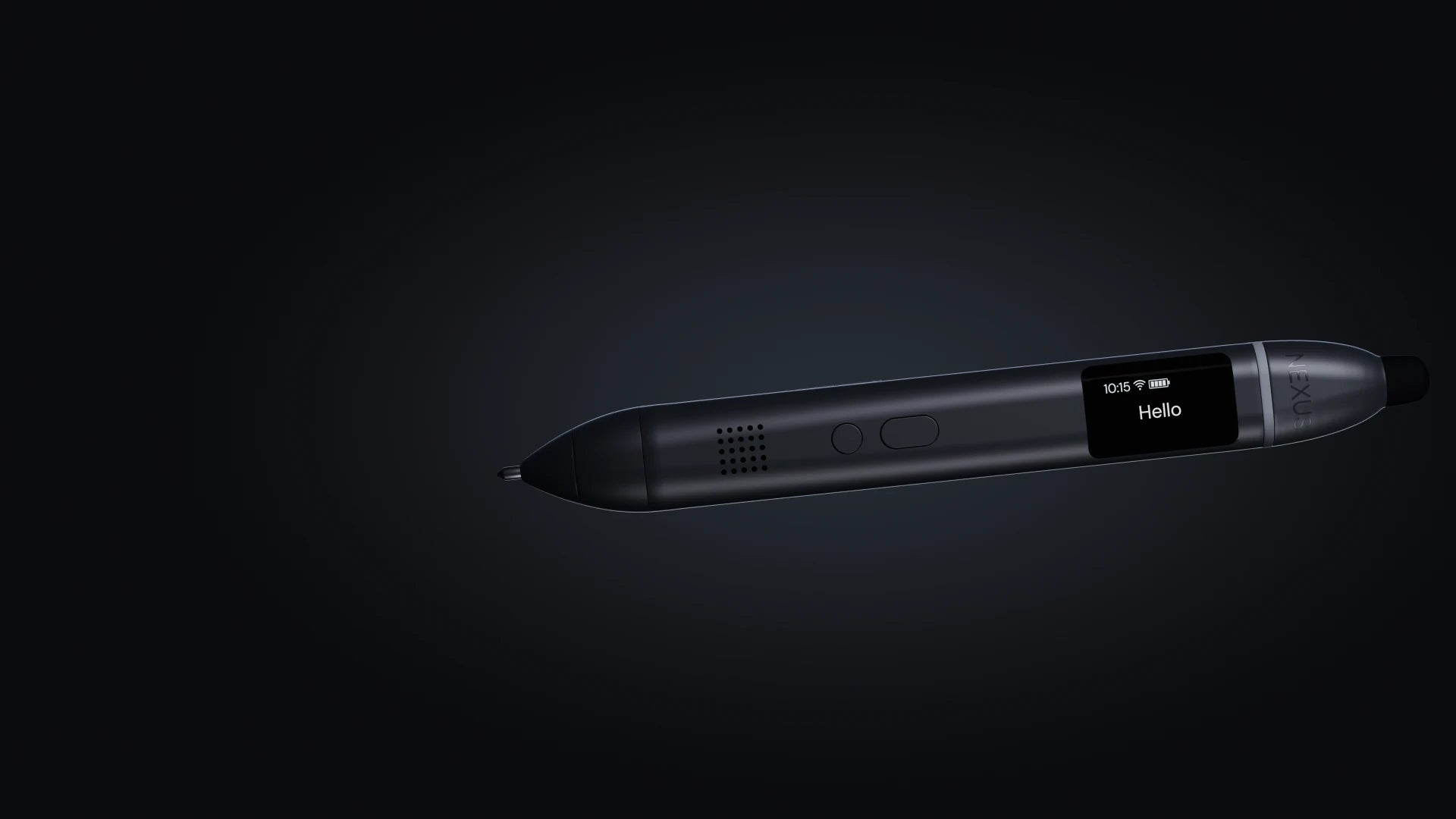 The Nexus Pen lying on its side, screen on. Play the video to see it answer a question.