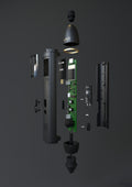 Nexus Pen exploded view — internal electronics, color display, battery, and ink cartridge